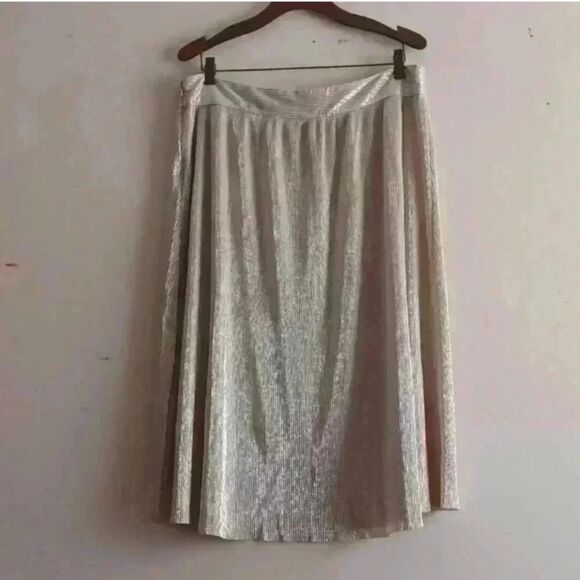 Who What Wear Gold A-Line Midi Skirt Pleated Casual - Picture 1 of 10